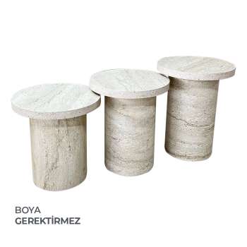 Traverten Silindir Mantar Sehpa Takımı